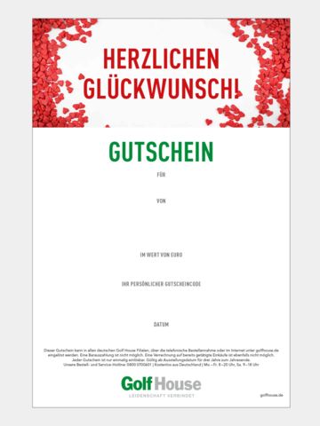 Golf House Gutschein zum Drucken Glückwunsch Herz