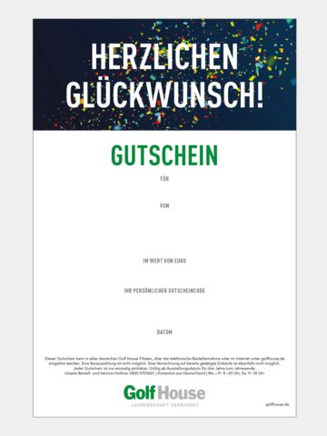 Golf House Gutschein zum Drucken Glückwunsch bunt