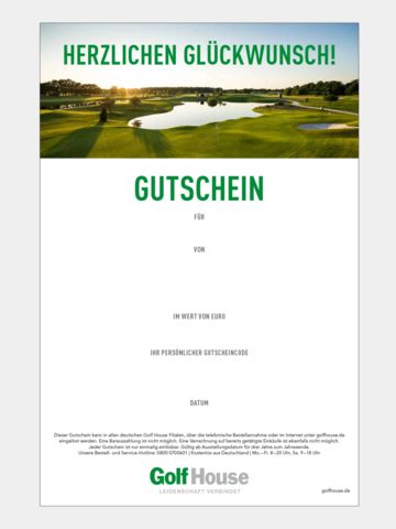 Golf House Gutschein zum Drucken Glückwunsch Platz