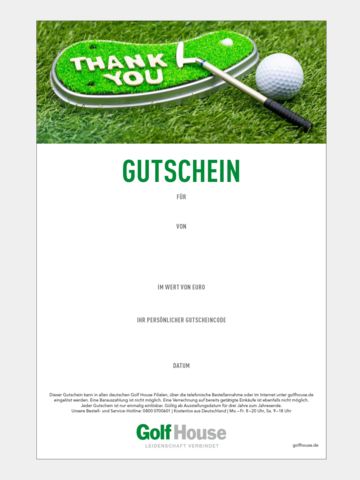 Golf House Gutschein zum Drucken Thank you set