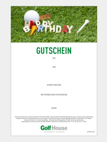 Golf House Gutschein zum Drucken Birthday