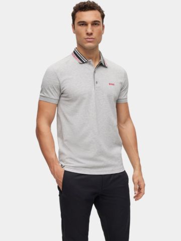 BOSS  Paule slim fit Halbarm Polo hellgrau melange