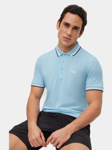 BOSS Paddy regular fit Halbarm Polo hellblau