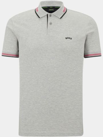 BOSS Paul Curved slim fit Halbarm Polo grau melange