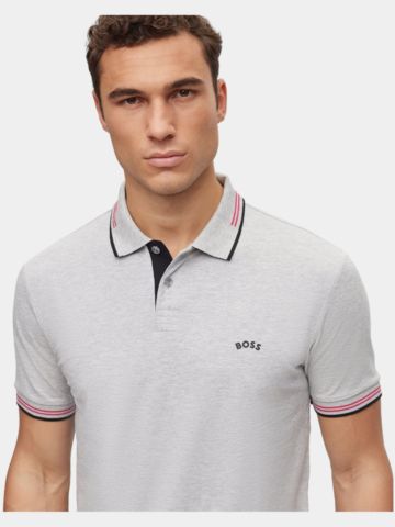 BOSS Paul Curved slim fit Halbarm Polo grau melange