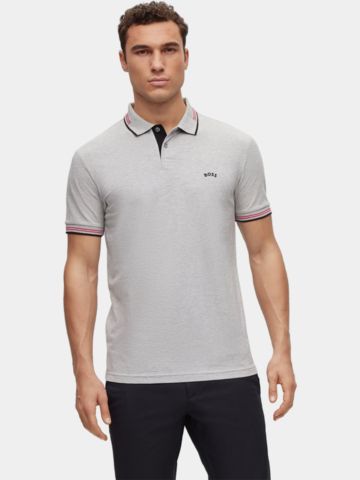 BOSS Paul Curved slim fit Halbarm Polo grau melange