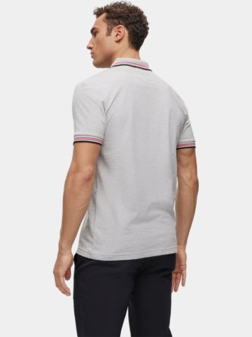BOSS Paul Curved slim fit Halbarm Polo grau melange