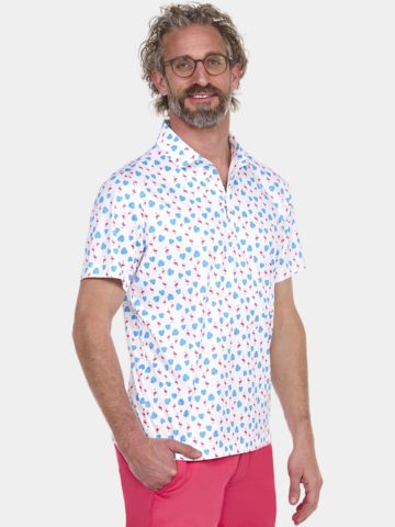 Daniel Springs Flamingo-Print Halbarm Polo weiß