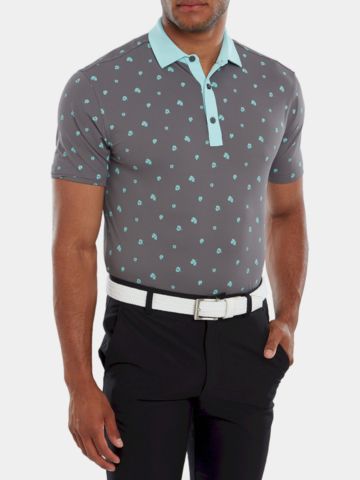 FootJoy Scattered Floral Halbarm Polo grau