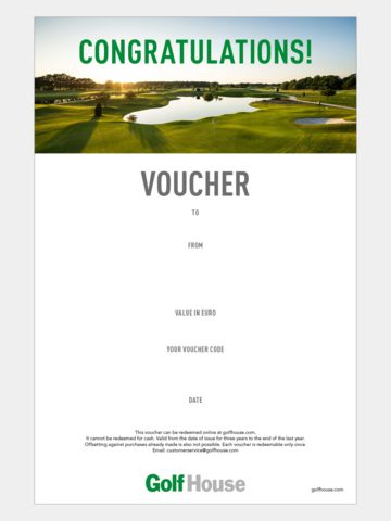 Golf House Gutschein zum Drucken Glückwunsch Platz