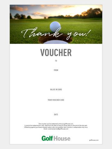 Golf House Gutschein zum Drucken Danke