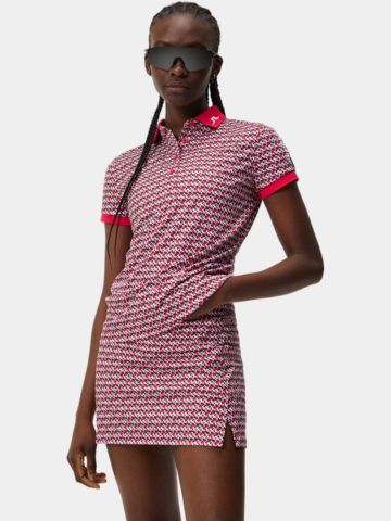 J.Lindeberg Tour Tech Print Halbarm Polo rot