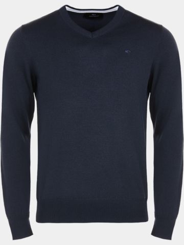 Daniel Springs Basic Strick V Pullover navy