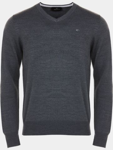 Daniel Springs Basic Strick V Pullover dunkelgrau melange