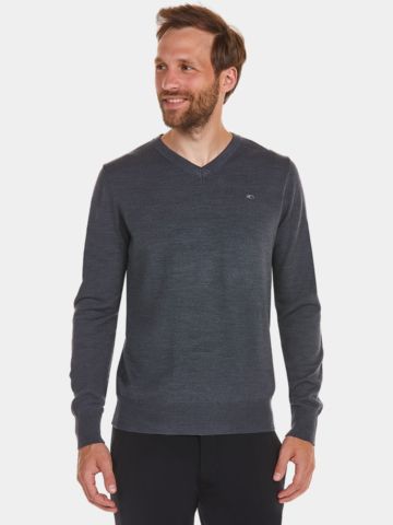 Daniel Springs Basic Strick V Pullover dunkelgrau melange