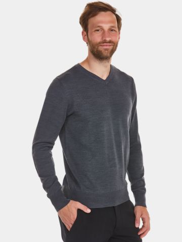 Daniel Springs  Basic Strick V Pullover dunkelgrau melange