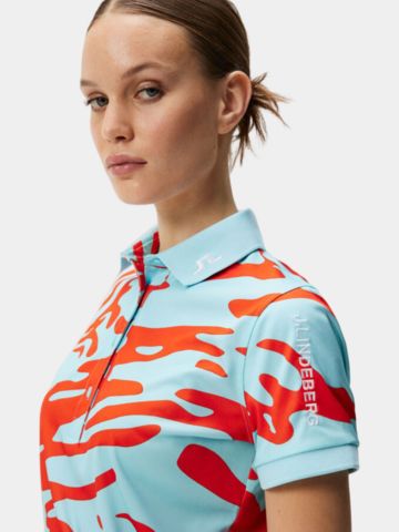 J.Lindeberg Tour Tech Print Halbarm Polo türkis