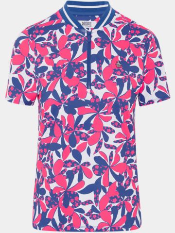 Penguin Floral Printed with Striped Rib Mock Neck Halbarm Polo mehrfarbig