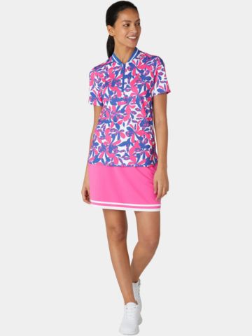 Penguin Floral Printed with Striped Rib Mock Neck Halbarm Polo mehrfarbig