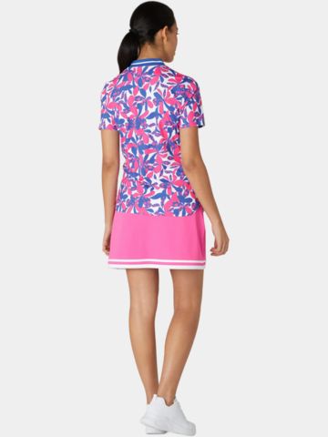 Penguin Floral Printed with Striped Rib Mock Neck Halbarm Polo mehrfarbig