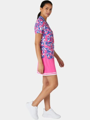 Penguin Floral Printed with Striped Rib Mock Neck Halbarm Polo mehrfarbig