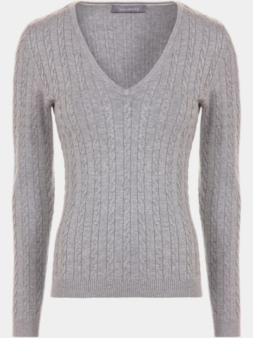 Valiente Zopf Pullover Strick hellgrau melange