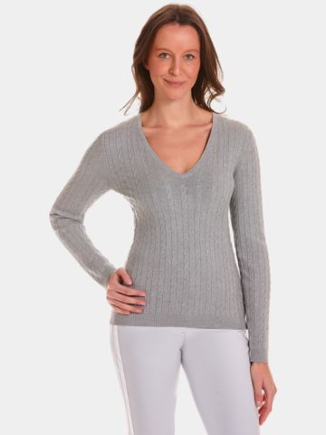 Valiente Zopf Pullover Strick hellgrau melange