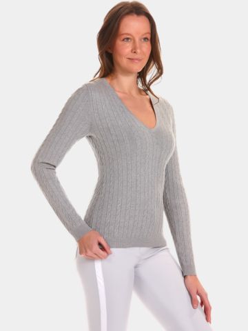 Valiente  Zopf Pullover Strick hellgrau melange