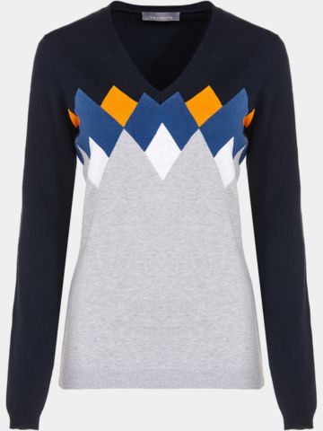 Valiente Rauten-Jaquard Pullover Strick navy