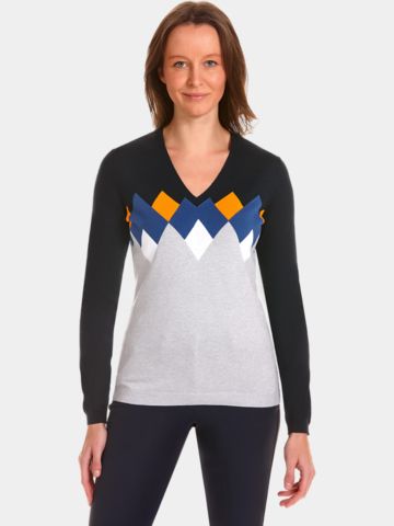 Valiente Rauten-Jaquard Pullover Strick navy