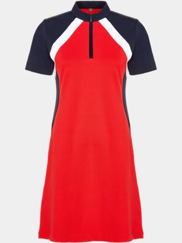 Valiente Pique Stehkragen Halbarm Kleid rot