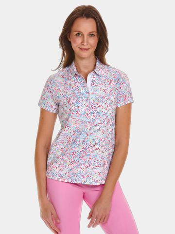 Valiente  Rueckenfalte und Druck Halbarm Polo weiß