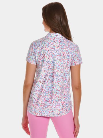 Valiente  Rueckenfalte und Druck Halbarm Polo weiß