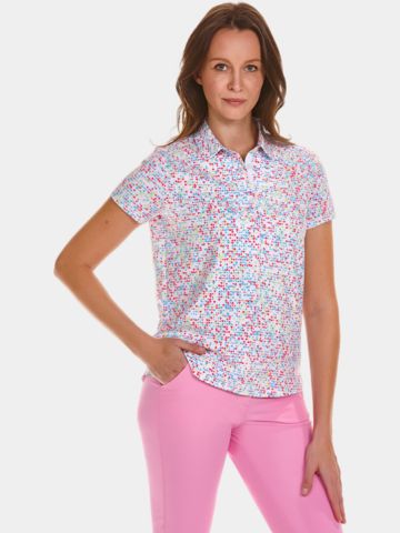 Valiente  Rueckenfalte und Druck Halbarm Polo weiß