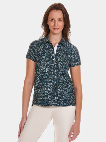 Valiente  Back pleat and print half sleeve polo navy