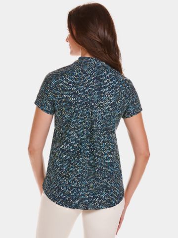 Valiente  Back pleat and print half sleeve polo navy