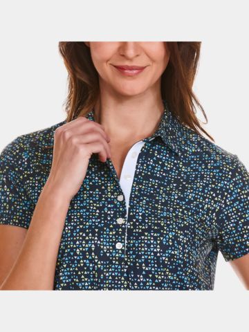 Valiente  Back pleat and print half sleeve polo navy
