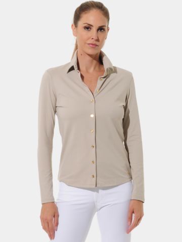 MDC Button-Down Langarm Polo sand