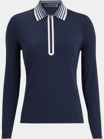 G/Fore SILKY TECH NYLON ZIP Langarm Polo navy