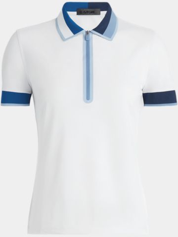 G/Fore CONTRAST RIB COLLAR QUARTER ZIP TECH PIQUÉ Halbarm Polo weiß