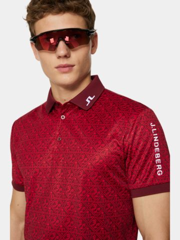 J.Lindeberg Tour Tech Reg Fit Print Halbarm Polo rot