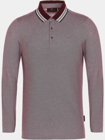 Daniel Springs 2-Tone Pique Thermo Langarm Polo dunkelrot