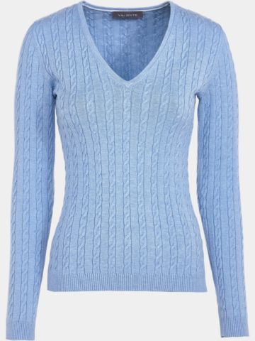 Valiente Zopf Pullover Strick hellblau