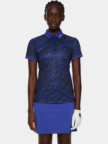 J.Lindeberg Tour Tech Print Halbarm Polo blau