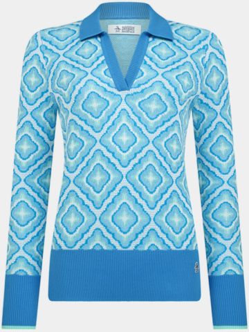 Penguin Lattice Jacquard Sweater Pullover Knitwear blue