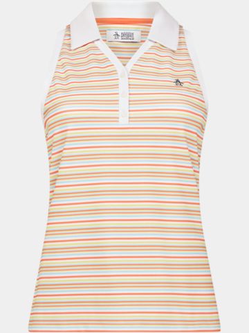 Penguin Ribbed Fine Line Stripe ohne Arm Polo weiß