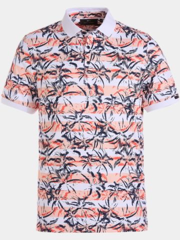 Daniel Springs Druck Pique Halbarm Polo koralle
