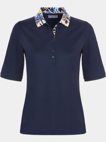 Valiente Floral-Druck-Kragen Halbarm Polo navy