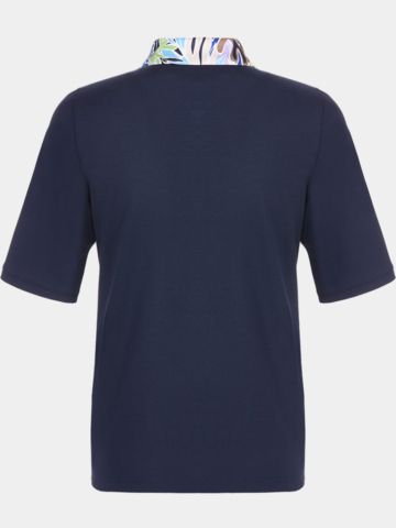 Valiente Floral-Druck-Kragen Halbarm Polo navy