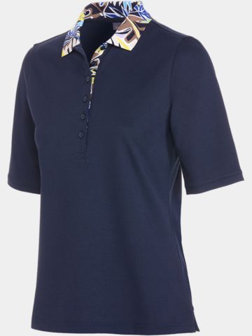 Valiente  Floral-Druck-Kragen Halbarm Polo navy